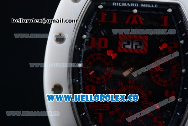 Richard Mille RM 011 Felipe Massa Chronograph Swiss Valjoux 7750 Automatic Ceramic Rose Gold Case with Black Dial Red Arabic Numeral Markers and White Rubber Strap - Click Image to Close